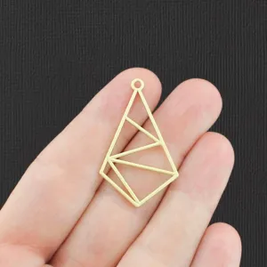 4 Geometric Drop Gold Tone Charms 2 Sided - GC1438