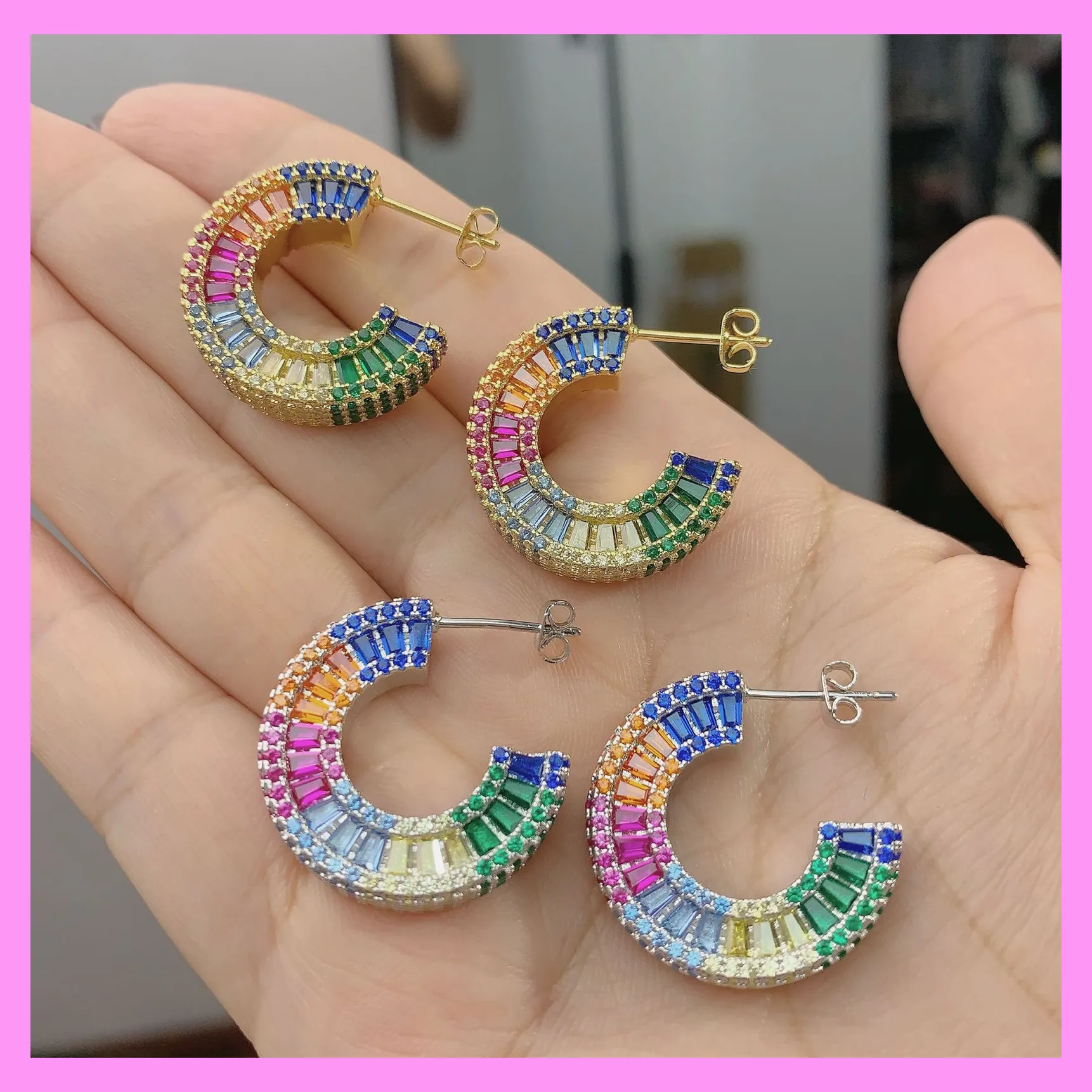 【6-58.1#】Rainbow Earrings for female fashion daily engagement wedding anniversary birthday present