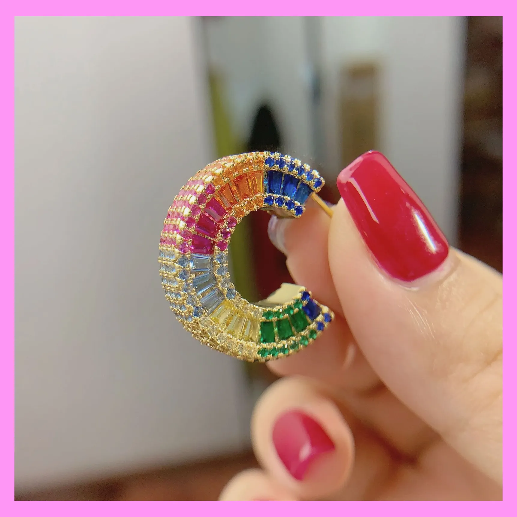 【6-58.1#】Rainbow Earrings for female fashion daily engagement wedding anniversary birthday present