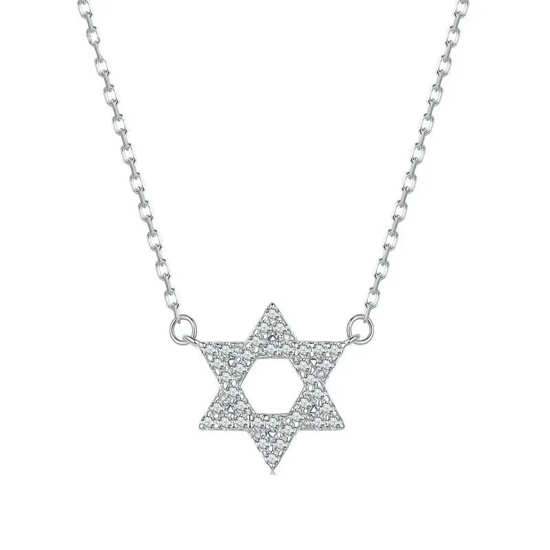 925 Sterling Silver Star of David Pendant Necklace Pave Setting CZ for Women Birthday Gift Fashion Fine Jewelry