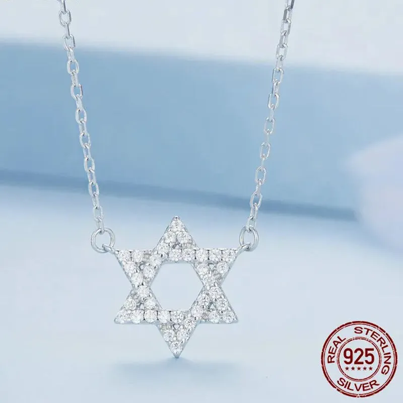 925 Sterling Silver Star of David Pendant Necklace Pave Setting CZ for Women Birthday Gift Fashion Fine Jewelry