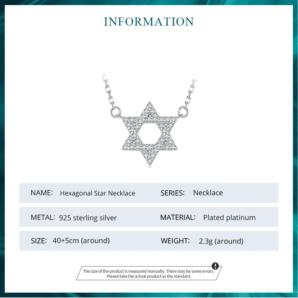 925 Sterling Silver Star of David Pendant Necklace Pave Setting CZ for Women Birthday Gift Fashion Fine Jewelry