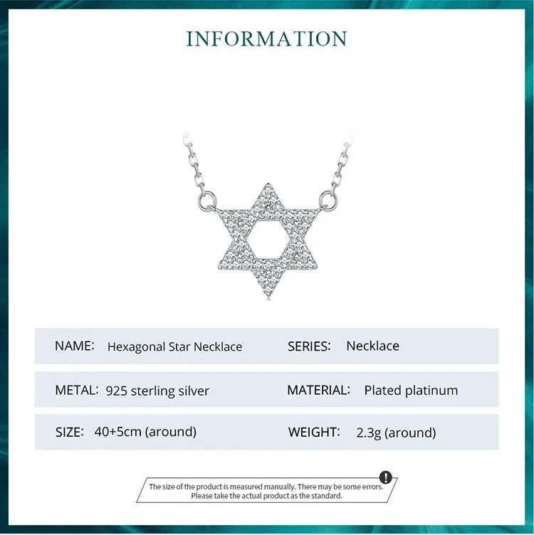 925 Sterling Silver Star of David Pendant Necklace Pave Setting CZ for Women Birthday Gift Fashion Fine Jewelry