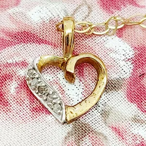 9ct Gold & Diamond Heart Pendant & Chain