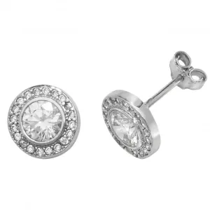 9ct White Gold Halo Round Zirconia Stud Earrings ES474W