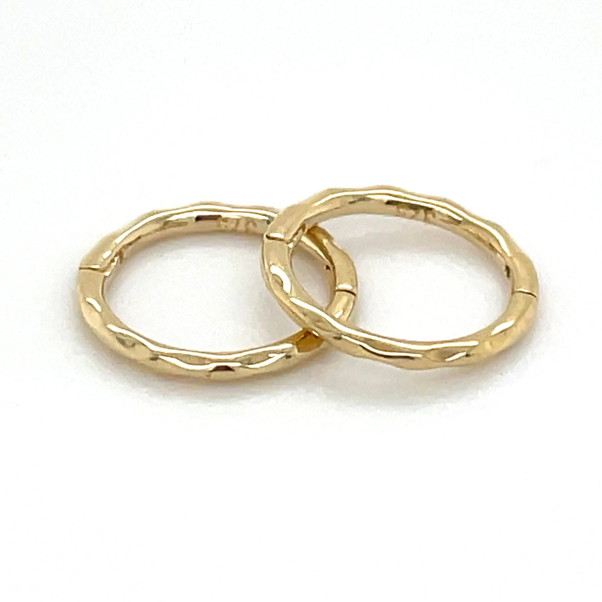 9ct Yellow Gold Hammered Effect Clicker Hoop Earrings