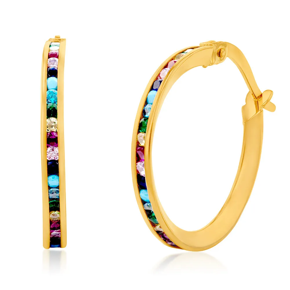 9ct Yellow Gold Multicolour Double Side 15mm Hoop Earrings