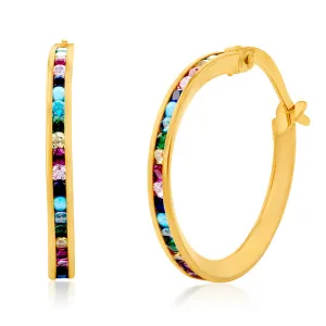 9ct Yellow Gold Multicolour Double Side 15mm Hoop Earrings