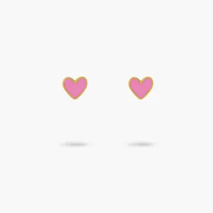 Amare Wear Baby Pink Heart Enamel 24k Gold Vermeil Studs