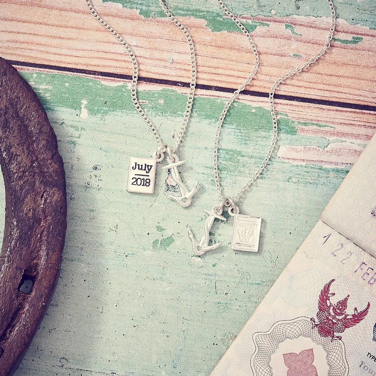 Anchor and Passport Personalised Silver Necklace