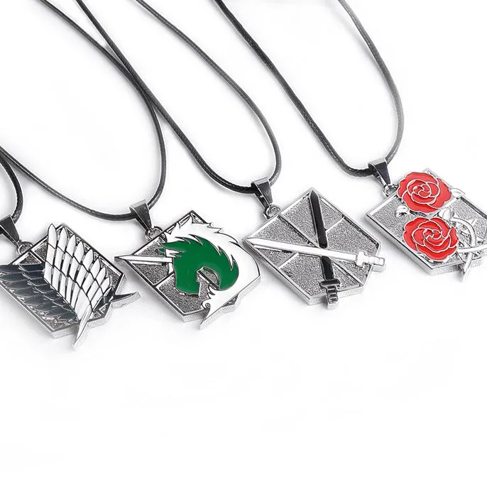 Anime "Attack on Titan" 4 corps logo Pendant  scouting legion, trainee squad,military police,stationary guard, Necklaces Jewelry