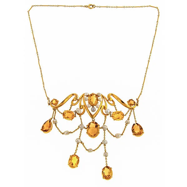 Art Nouveau Citrine & Pearl Necklace