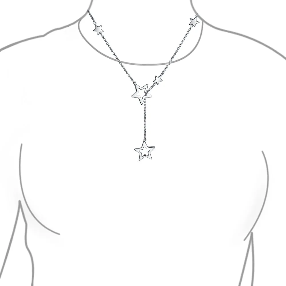 Astrology Celestial Drop Necklace with Stars Sterling Silver Lariat Design