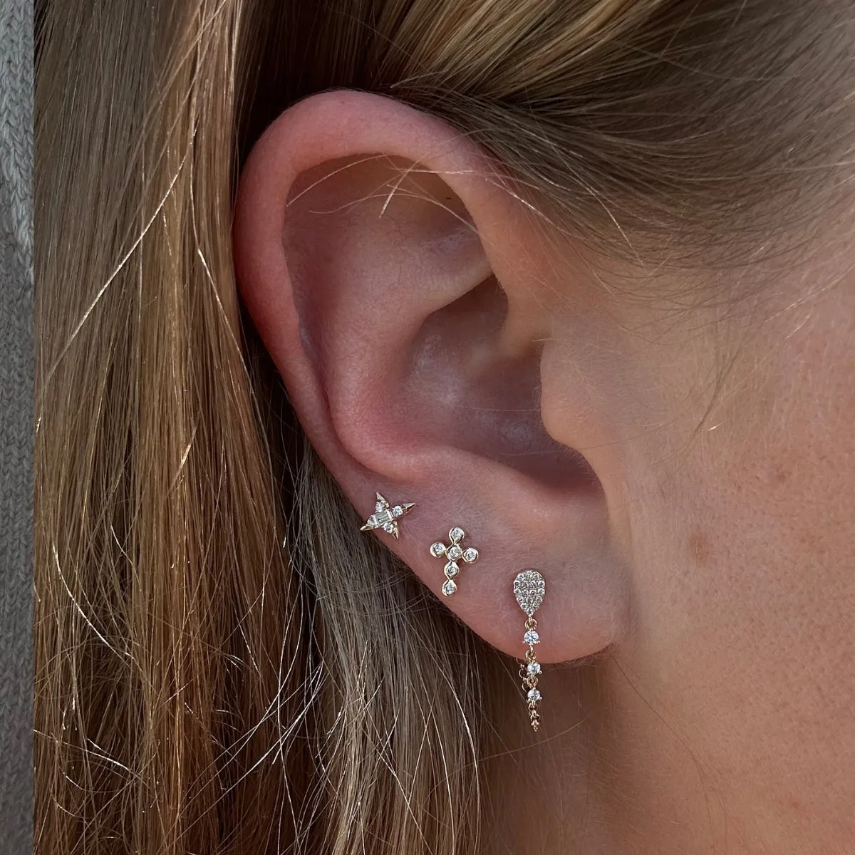 Baguette and Round Diamond Celestial Studs