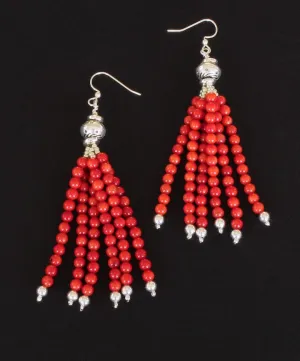 Bamboo Coral Rounds 6-Strand Earrings with Sterling Silver Beads & Earring Wires