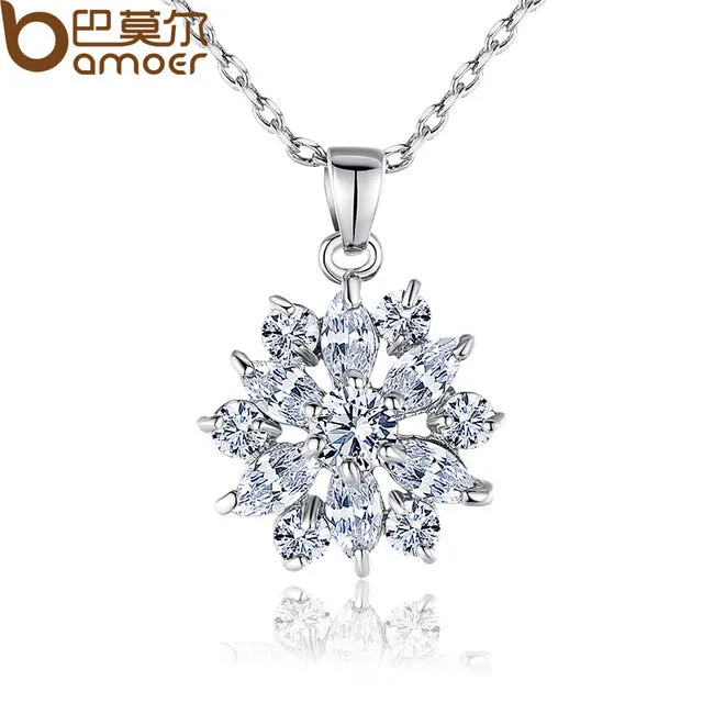 BAMOER Hot Sell Gold Color Flower Necklaces Pendants with High Quality Cubic Zircon For Women Birthday Gift JIN024