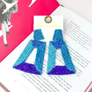 Beaded Rectangle Designed Earrings in Shades of Blue