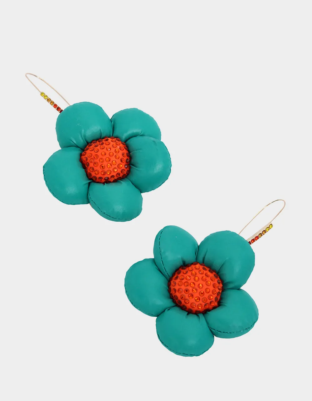 BETSEYS PUFFY FLOWERS HOOK EARRINGS TEAL