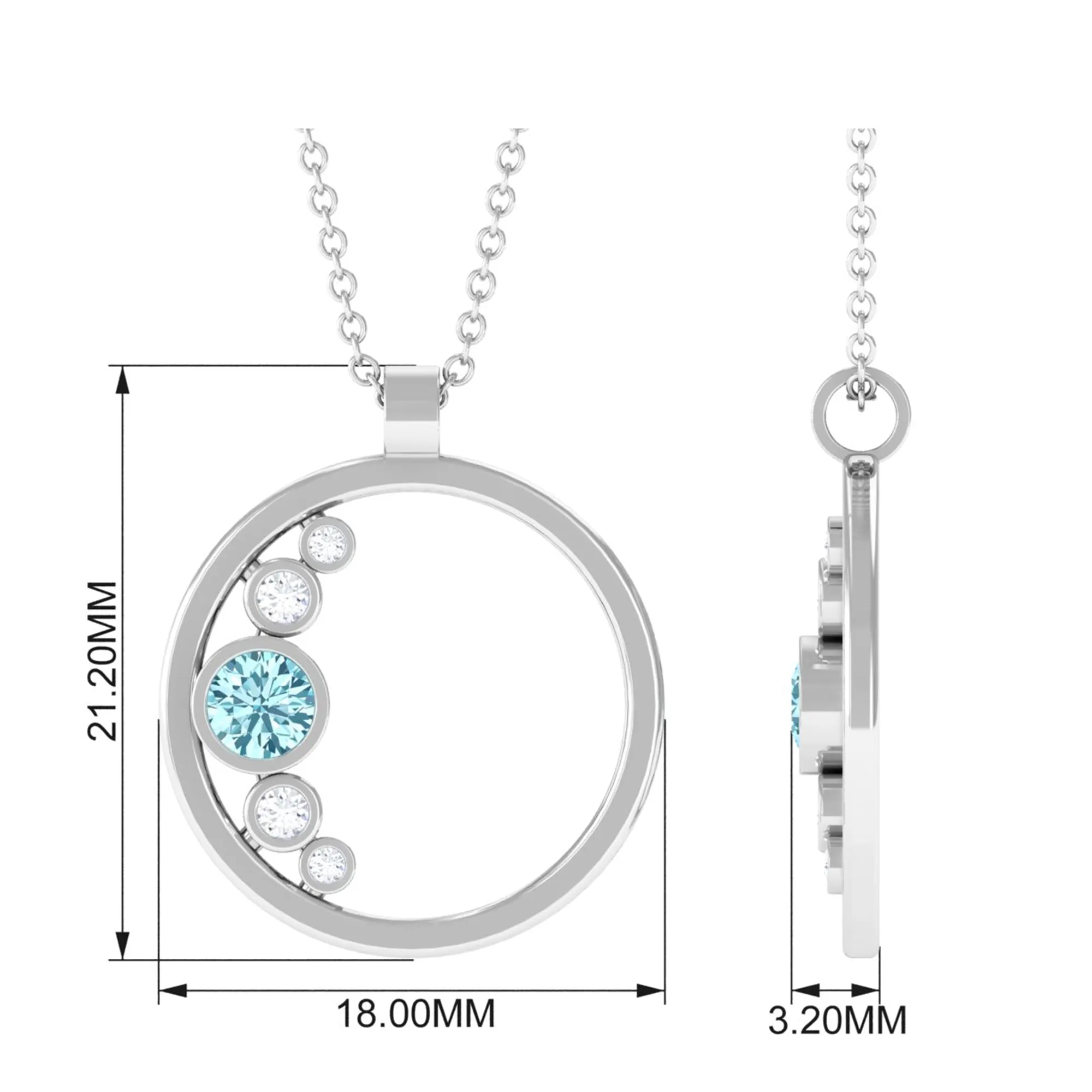 Bezel Set Aquamarine and Diamond Open Circle Pendant