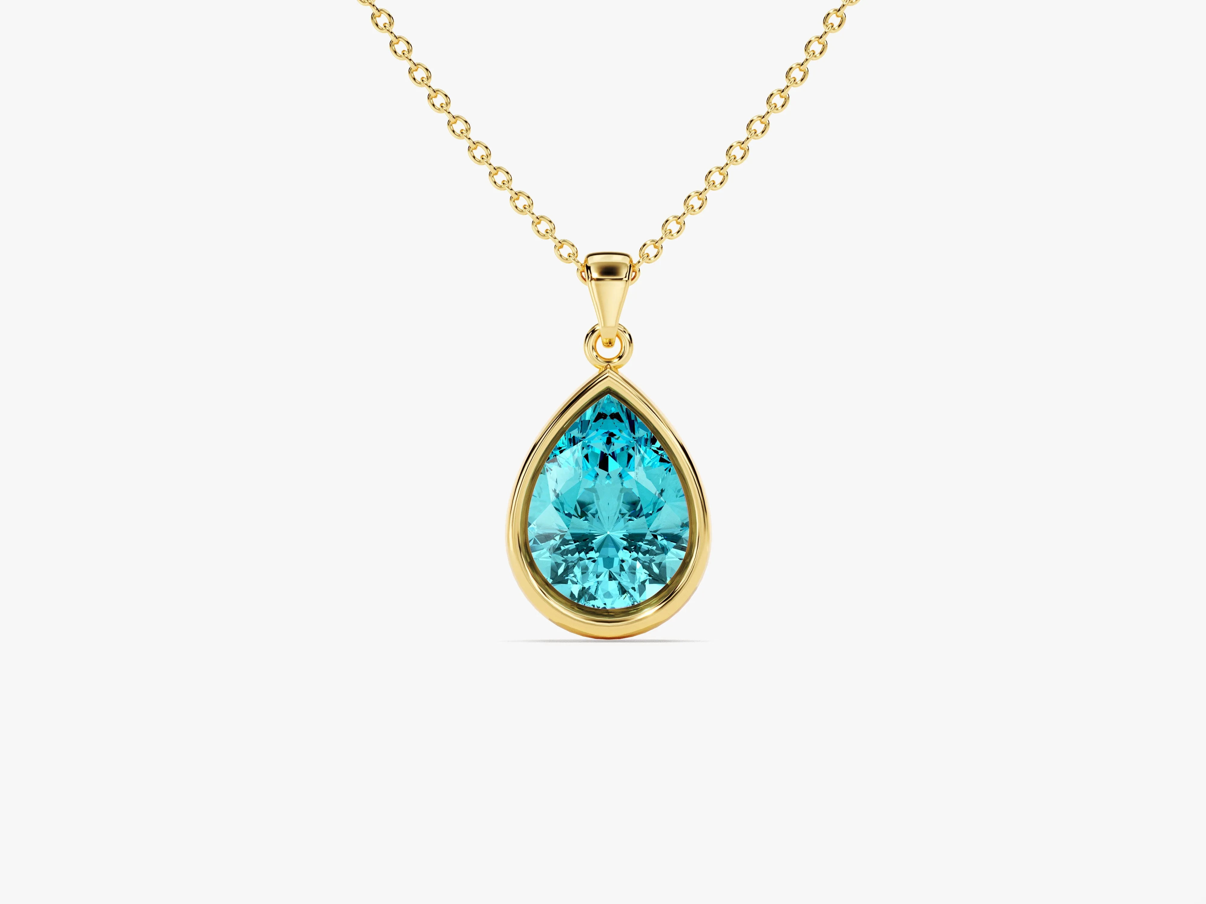 Bezel Set Pear Birthstone Pendant Necklace in 14k Solid Gold