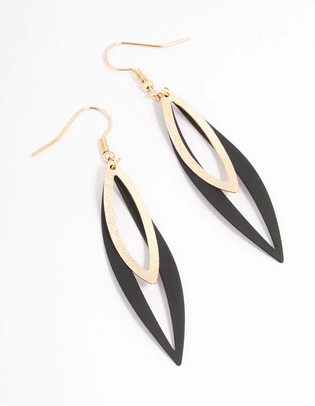 Black Foiled Double Leaf Drop Earrings