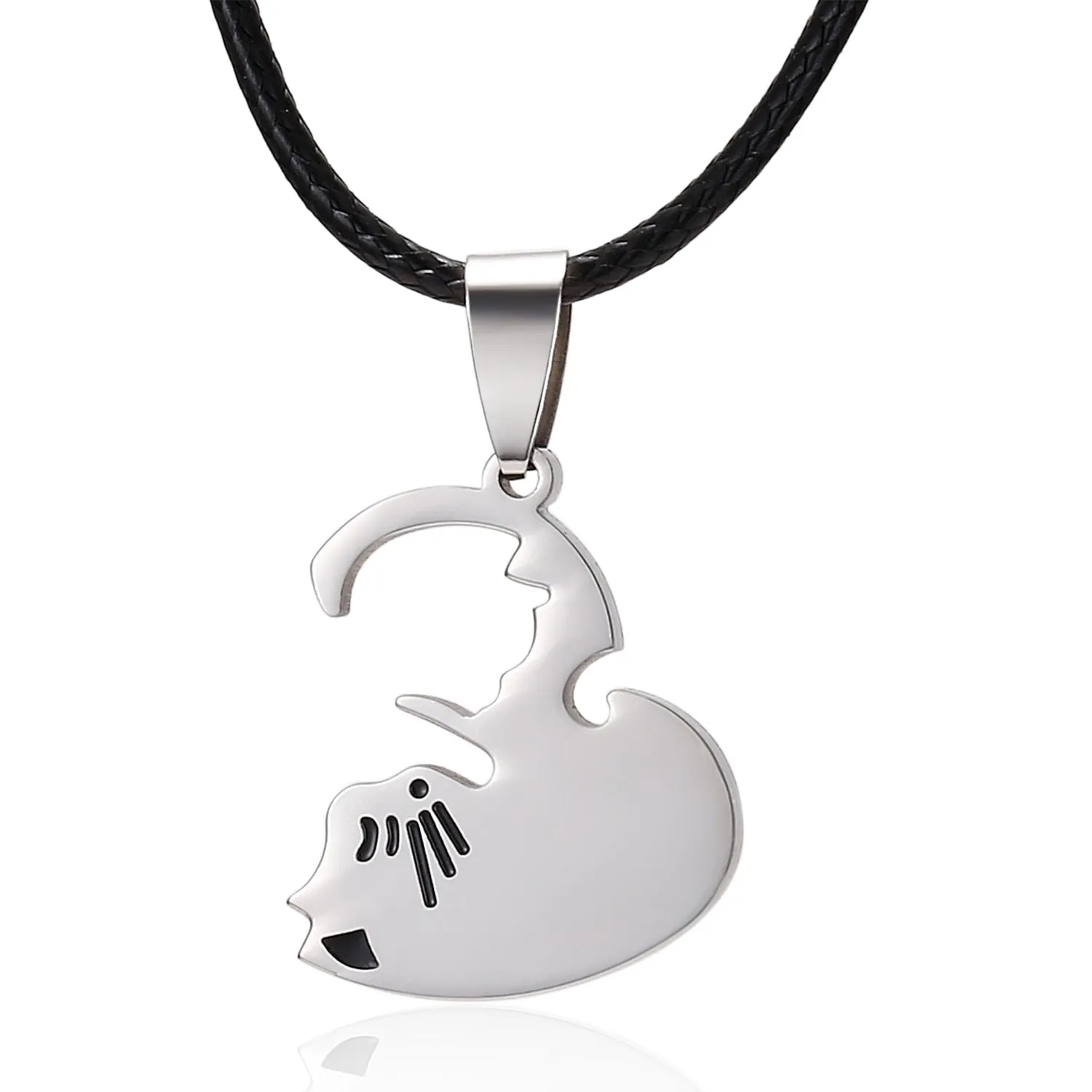 Black White Cat Stitching Necklace Friendship Heart Shape Gold White Cat Cute Couple Jewelry