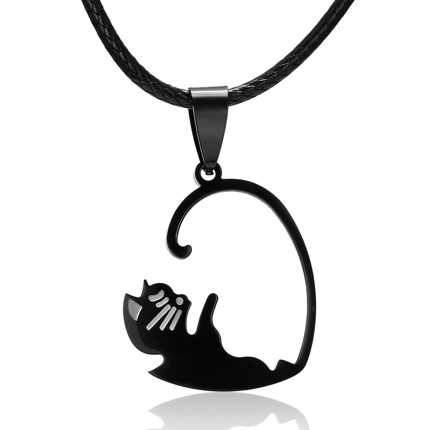 Black White Cat Stitching Necklace Friendship Heart Shape Gold White Cat Cute Couple Jewelry