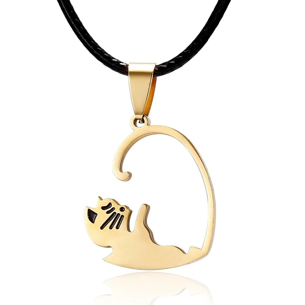 Black White Cat Stitching Necklace Friendship Heart Shape Gold White Cat Cute Couple Jewelry