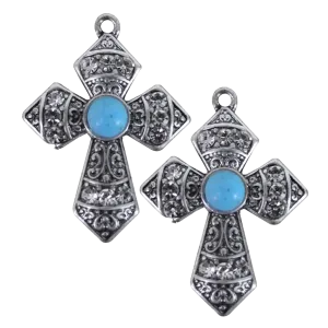 Blazin Roxx® Crystal & Turquoise Stone Cross Earrings