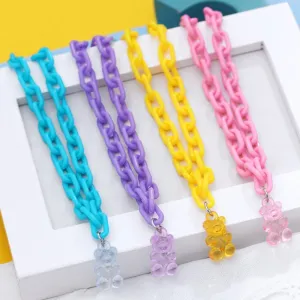 Candy Color Gummy Mini Bear Cartoon Necklace for Women Girls Birthday Jewelry Gifts