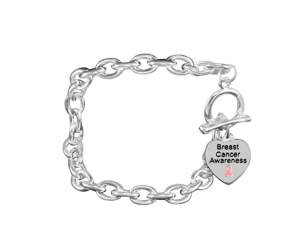 Chunky Bracelets with Breast Cancer Awareness Heart Charms