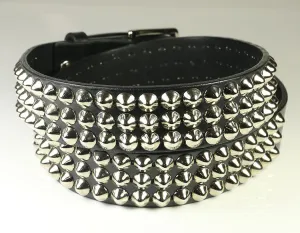 Classic Conical Studded Leather Belt - Three Row