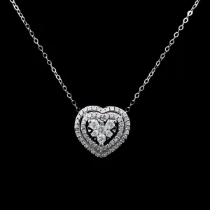 Classic Heart Halo Diamond Necklace 18kt