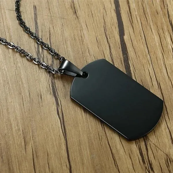 Classy Men Black Dog Tag Pendant Necklace