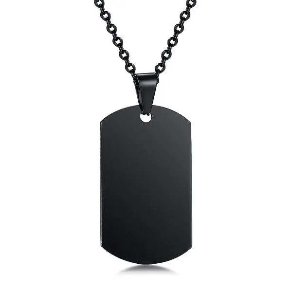 Classy Men Black Dog Tag Pendant Necklace