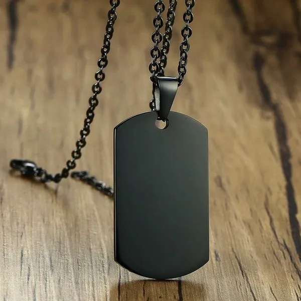 Classy Men Black Dog Tag Pendant Necklace