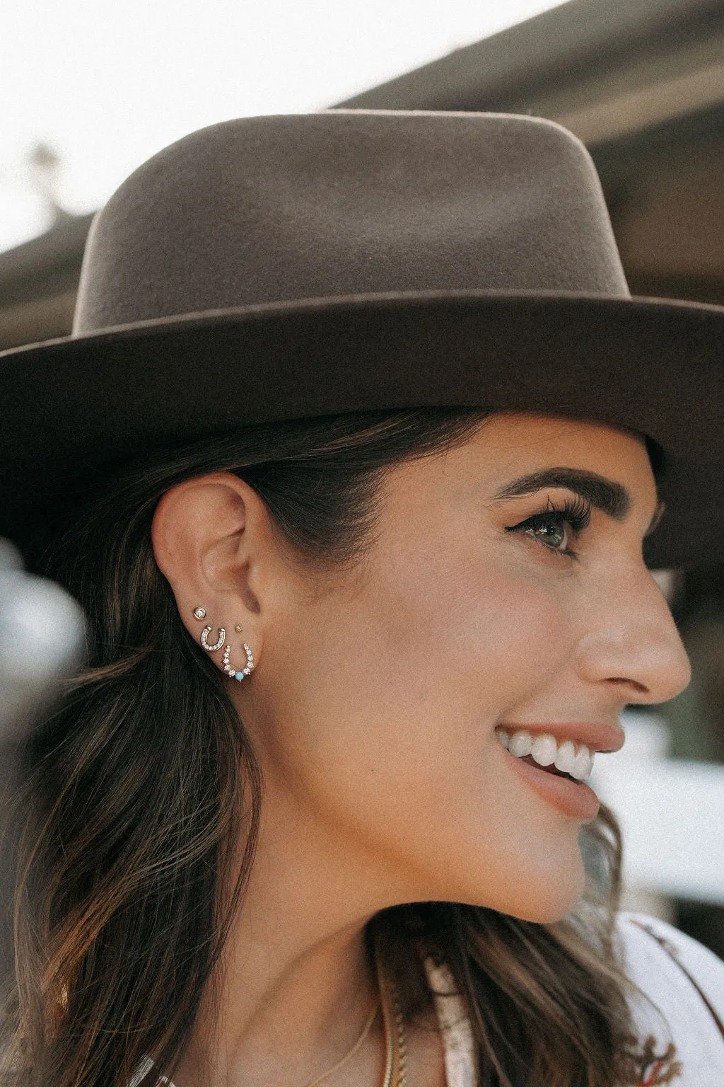 Cowgirl Horseshoe Diamond & Turquoise Studs