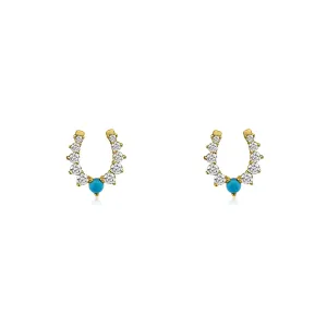 Cowgirl Horseshoe Diamond & Turquoise Studs