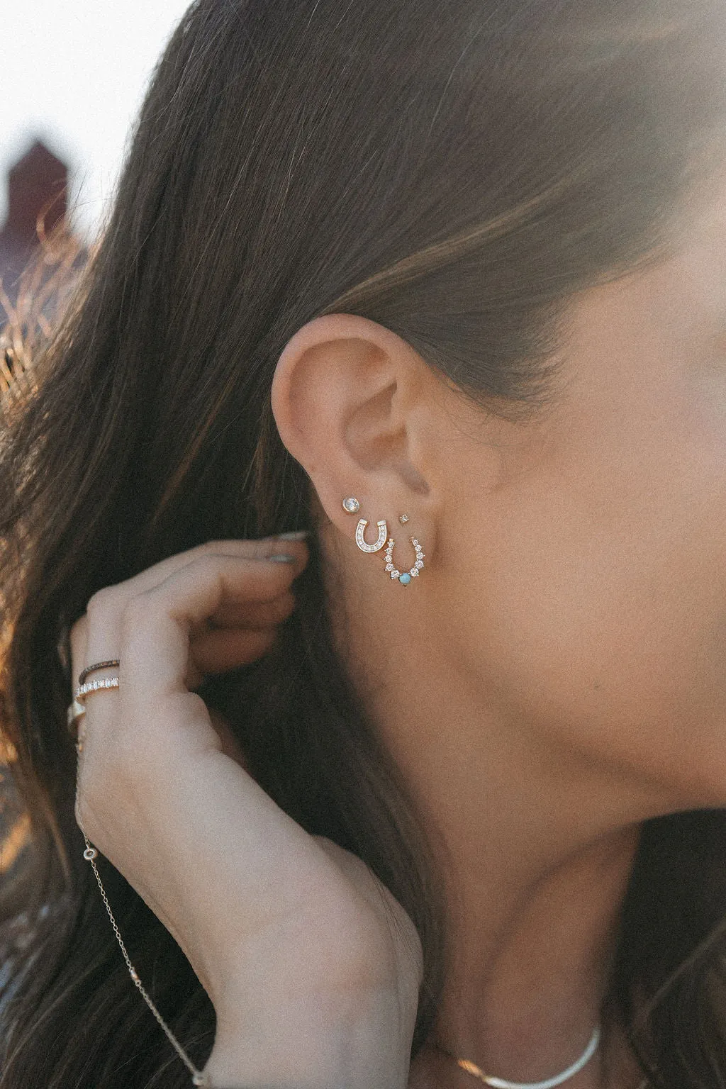 Cowgirl Horseshoe Diamond & Turquoise Studs