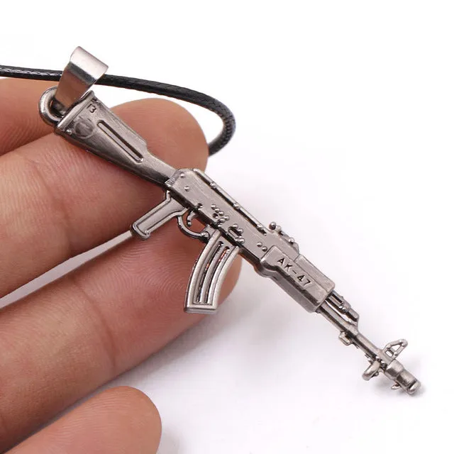 CS GO AMW AK47 Weapon Metal Necklaces Men Gun Leather Chain Neclace CSGO Collier Homme Male Neckless Best Friends M9 Jewelry