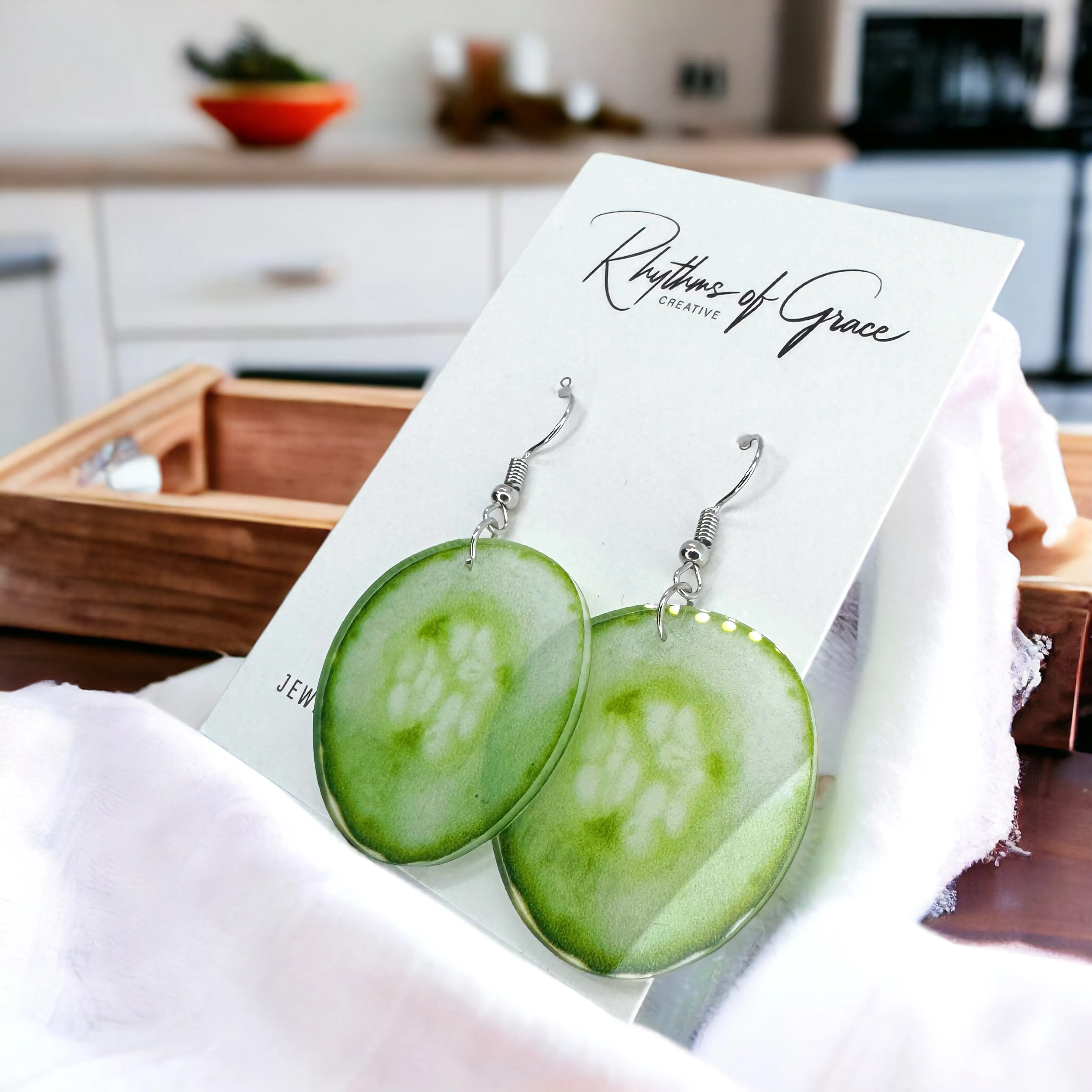 Cucumber Earrings - Cucumber Jewelry, Veggie Earrings, Handmade Jewelry, Food Earrings, Vegetable