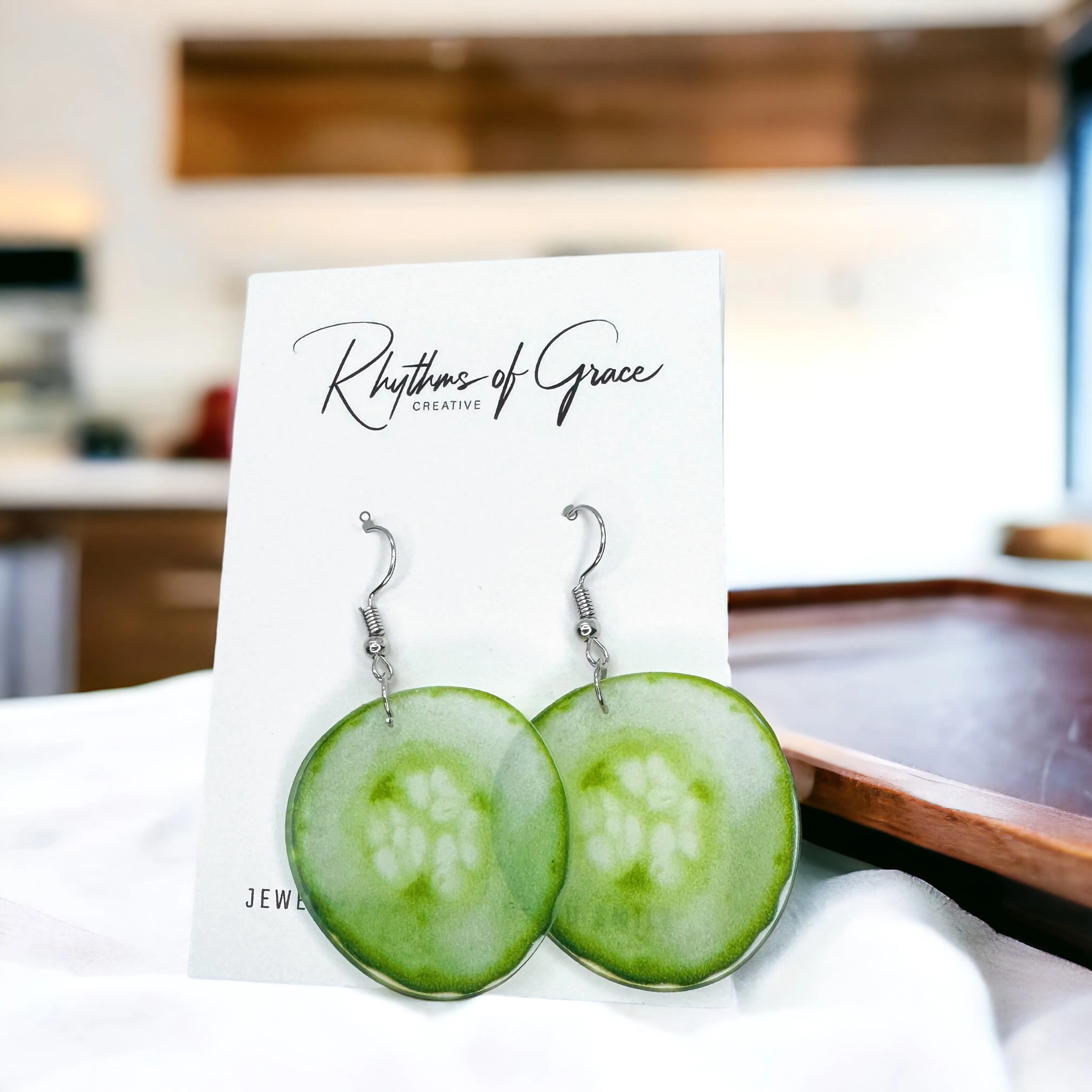 Cucumber Earrings - Cucumber Jewelry, Veggie Earrings, Handmade Jewelry, Food Earrings, Vegetable