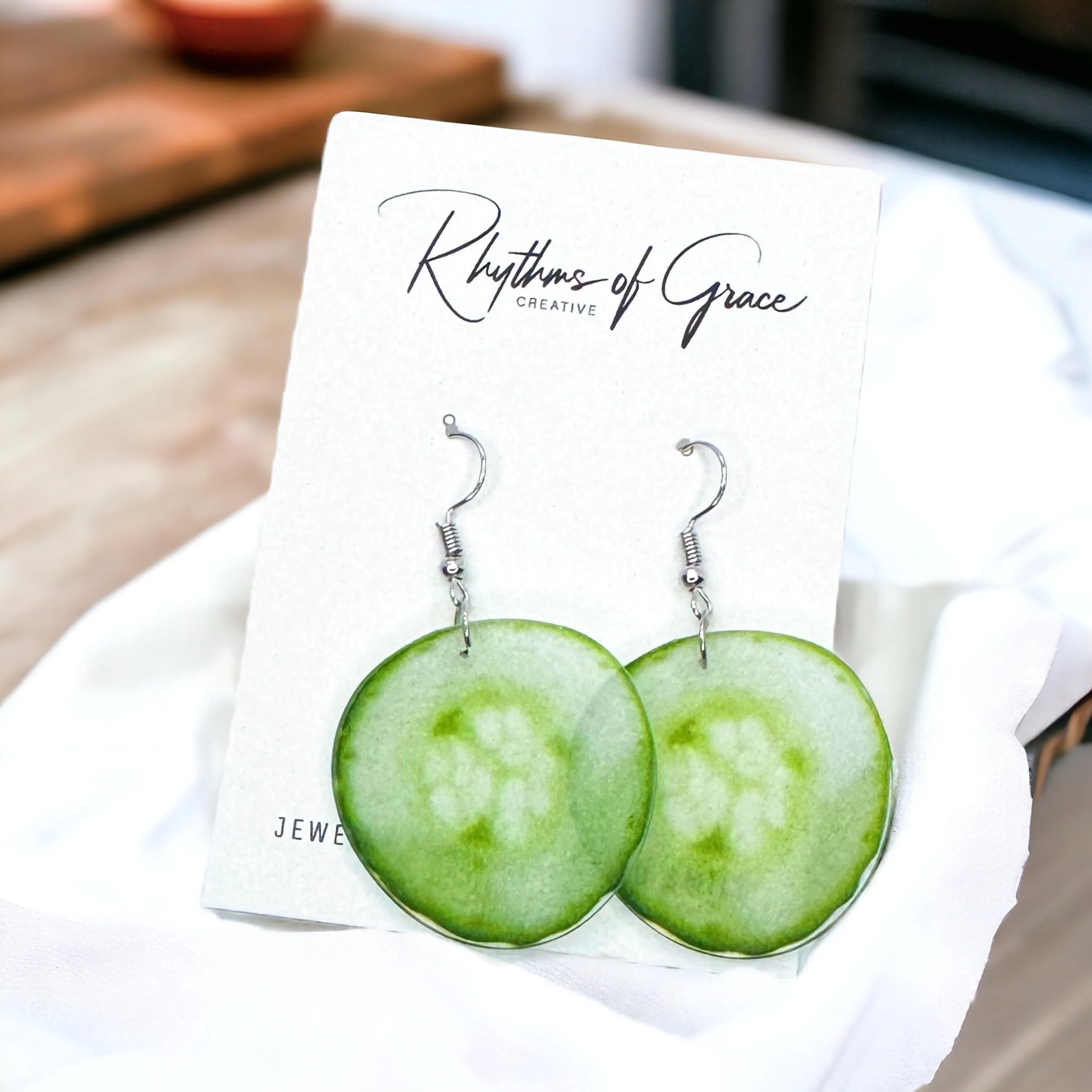 Cucumber Earrings - Cucumber Jewelry, Veggie Earrings, Handmade Jewelry, Food Earrings, Vegetable