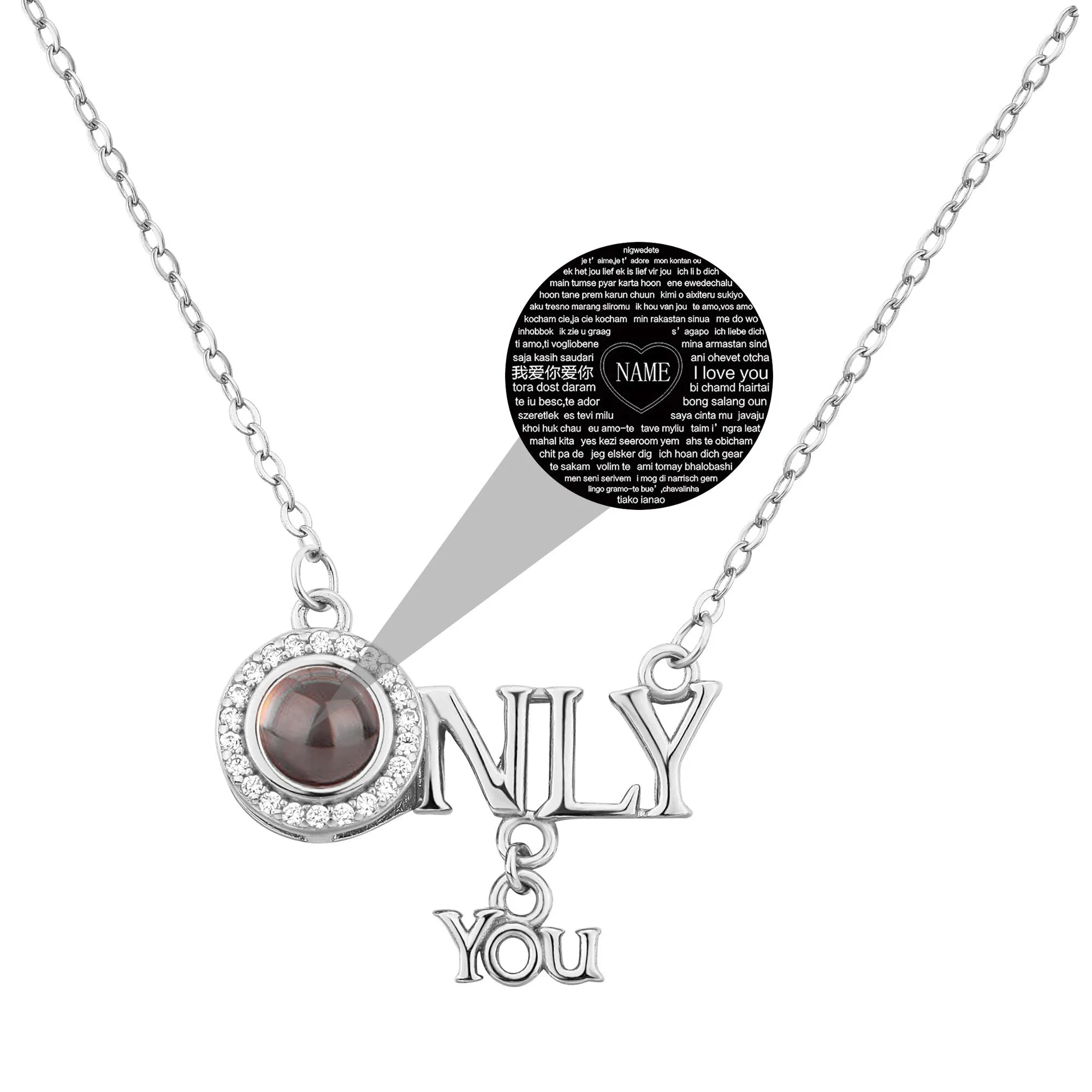 Customized 925 Silver 100 languages Projection Necklace Couple Memory Gifts