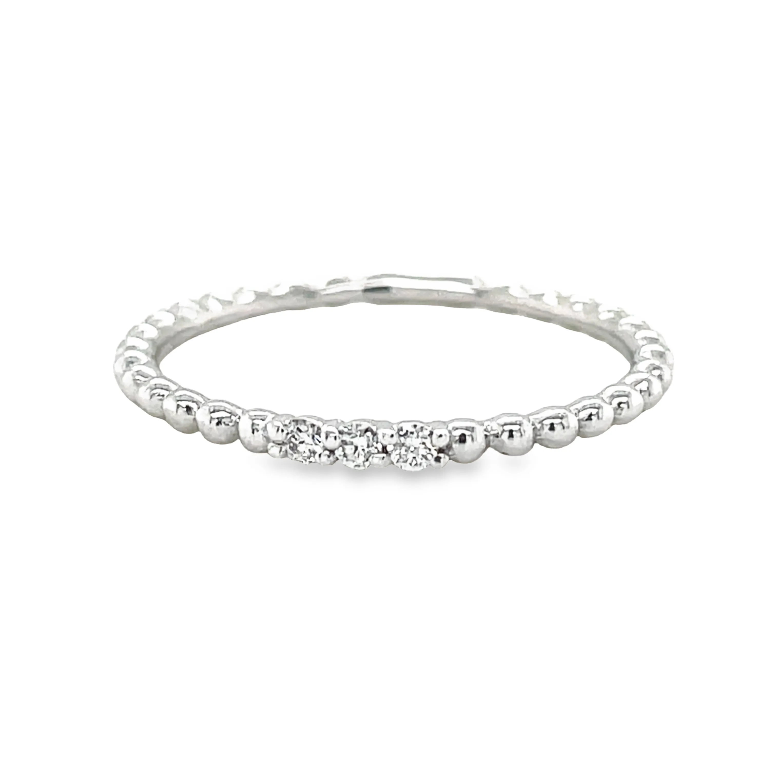 Dainty Stackable Beaded Italian White Gold Diamond Ring