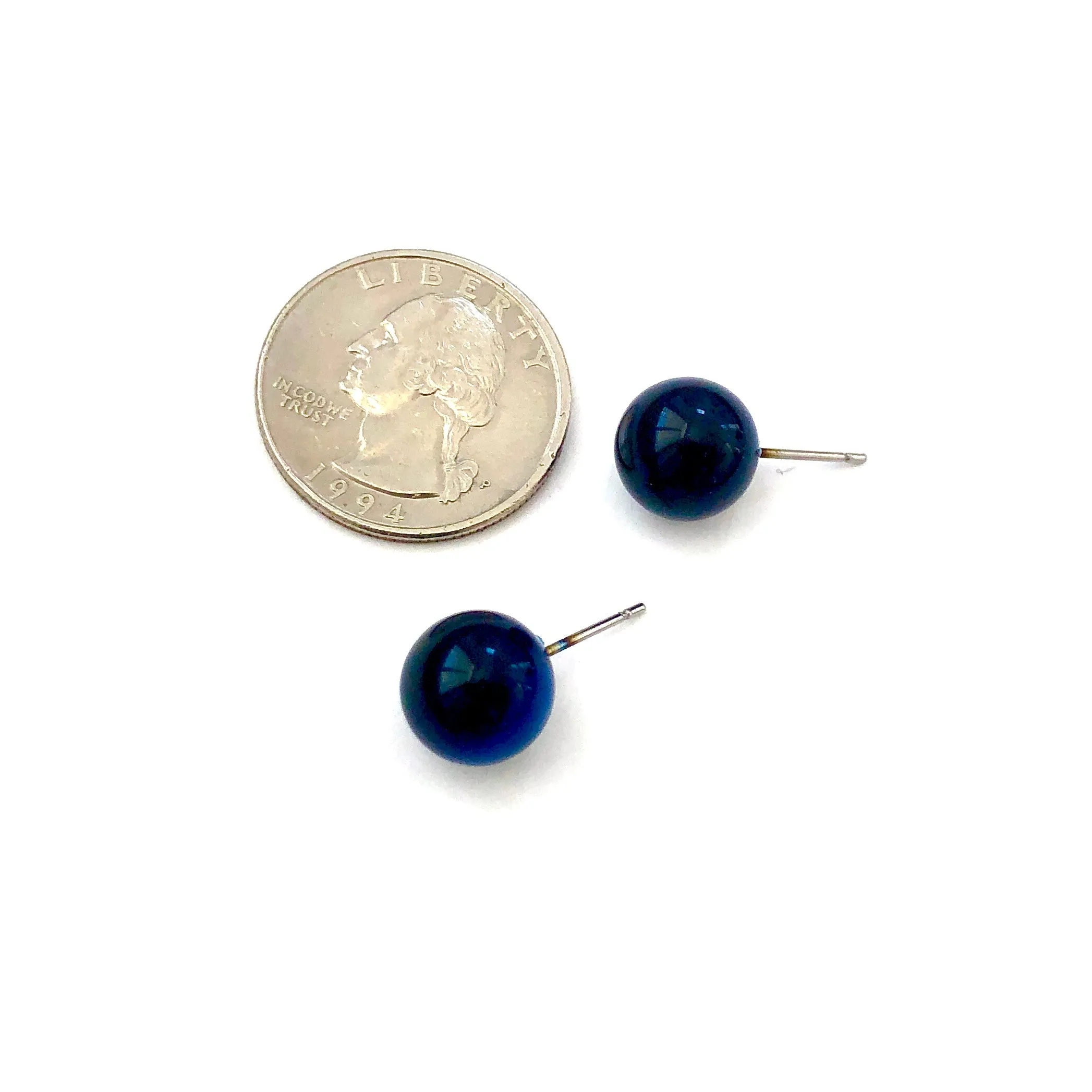 Deep Blue Moonglow Lucite Ball Stud Earrings