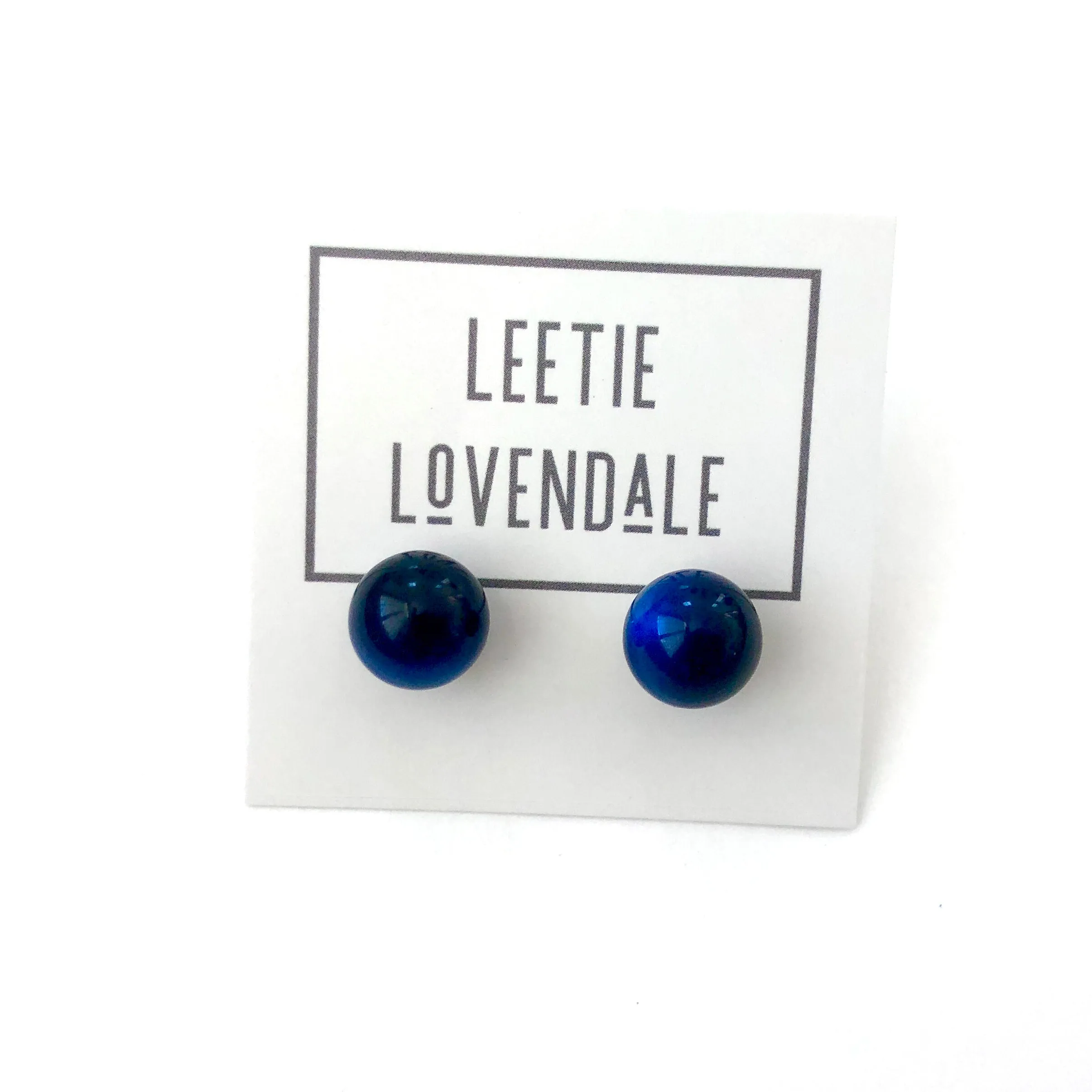 Deep Blue Moonglow Lucite Ball Stud Earrings