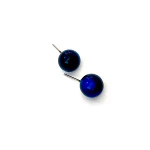 Deep Blue Moonglow Lucite Ball Stud Earrings