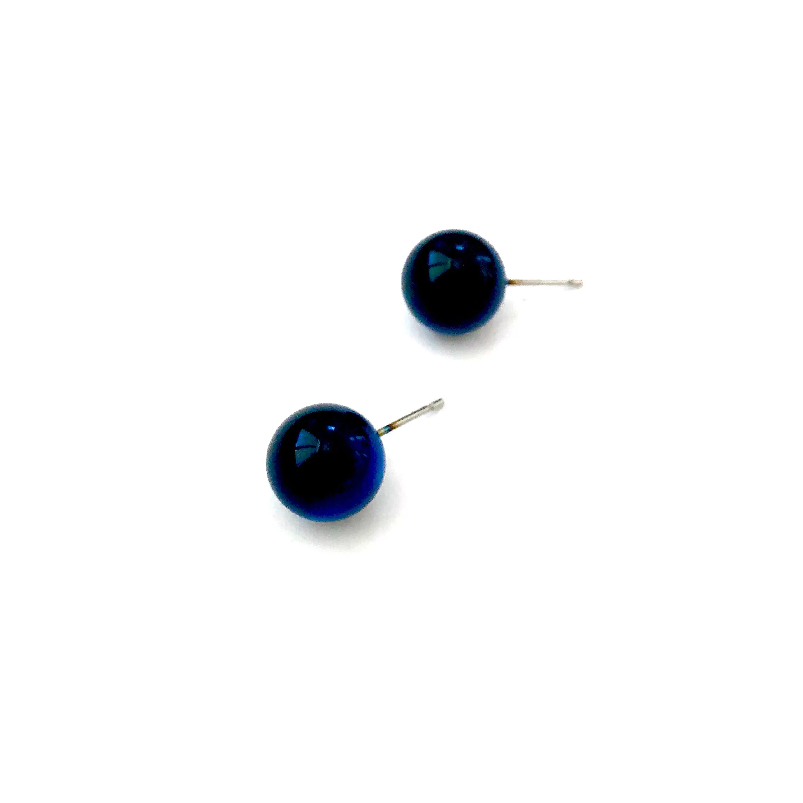 Deep Blue Moonglow Lucite Ball Stud Earrings