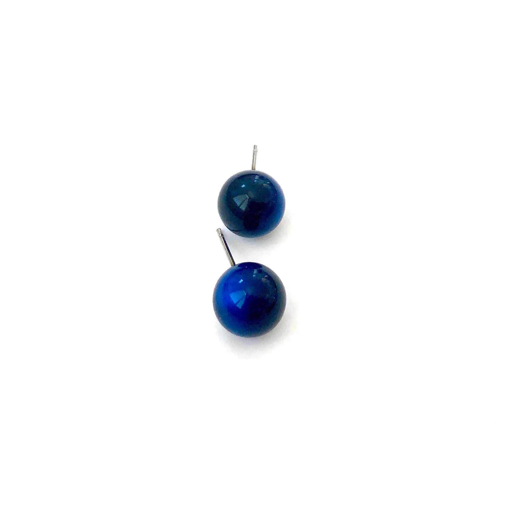 Deep Blue Moonglow Lucite Ball Stud Earrings